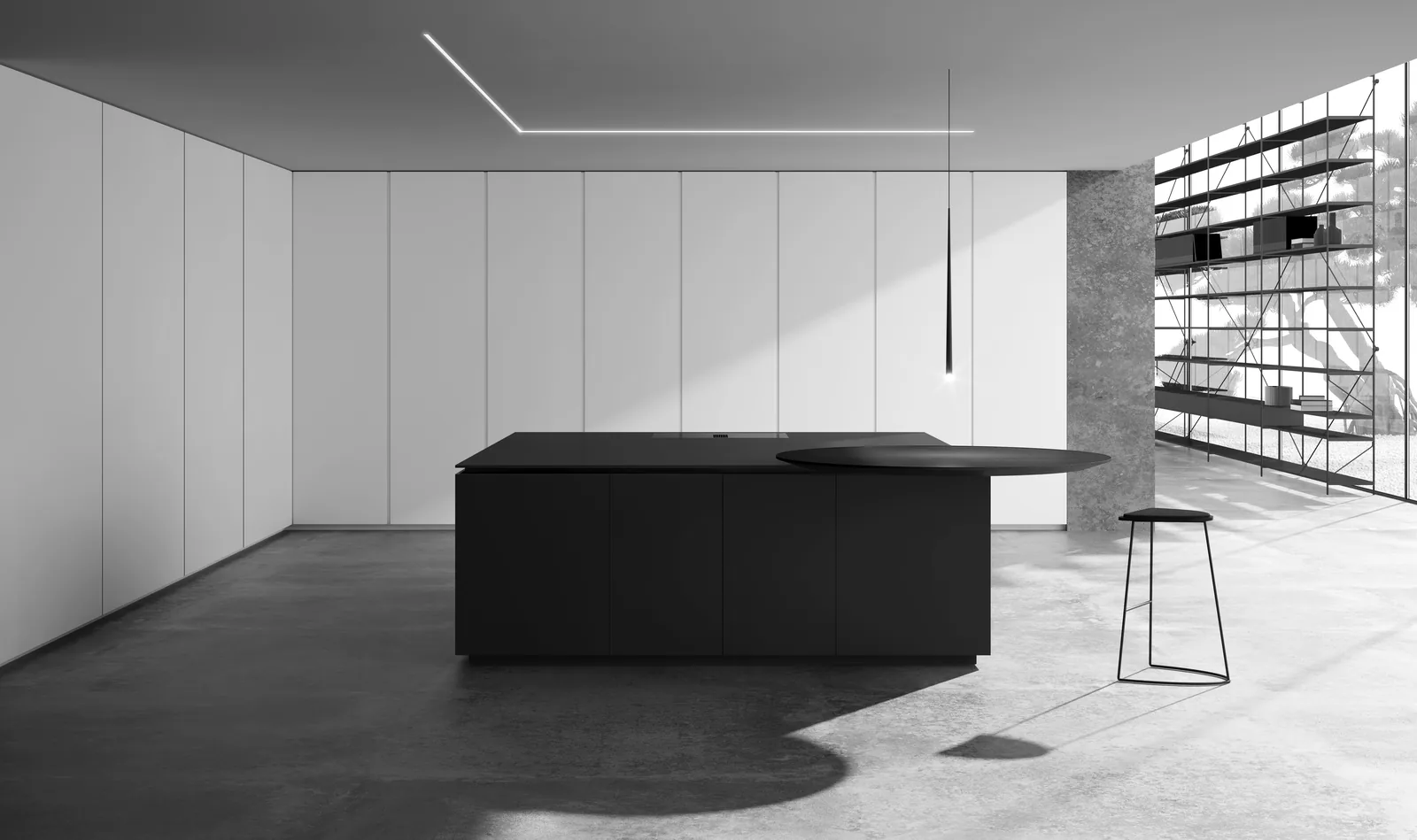 DOCA Smooth Nero kitchen with a black island and white full-height cabinets