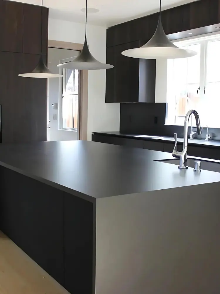 Transitional kitchen design, highlighting modern aesthetics and premium materials